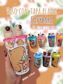 Vaso Capybara Tapa Plana 2 Figuras
