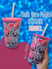 Vaso Tapa Plana con Sorbete Stitch y Angel