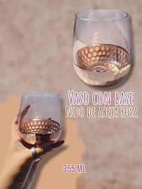 Vaso de vidrio con Base Nido de Abeja rosado 355ml