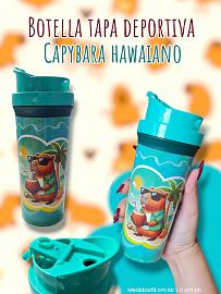 Botella Tapa Deportiva Capybara Hawaiano 400cc
