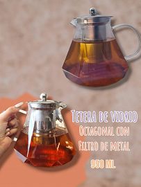 Tetera de Vidrio Octogonal Con Filtro de Metal 950ml