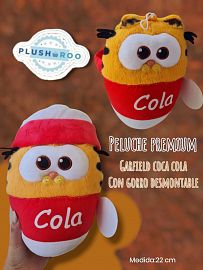 Peluche Garfield Coca Cola con Gorro Desmontable Premium PLUSHAROO 22cm