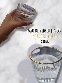Vaso de Vidrio Lineas Borde de Cobre 265ml