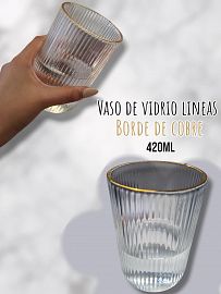 Vaso de Vidrio Lineas Borde de Cobre 420ml