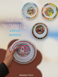Plato Postre con Centro y Aro 4 Motivos Diferentes