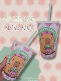 Vaso Tapa Plana Capybara Kawaii