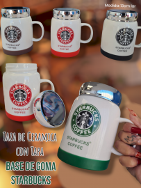 Taza de Ceramica con Tapa Base de Goma Starbucks 