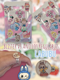 Blister x3 Anillos Regulables Labubu