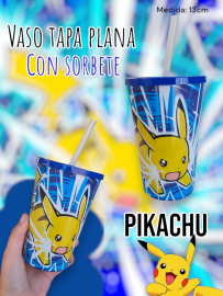  Vaso Tapa Plana Con Sorbete Pikachu 